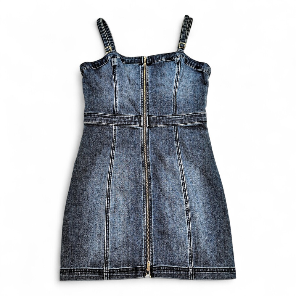 GUESS Denim Mini Dress Zip Front Spaghetti Strap Size M